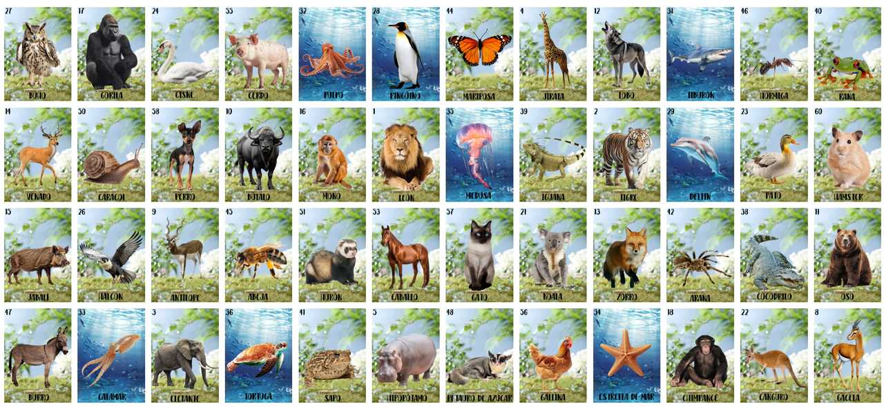 Cartones de Loteria Animales