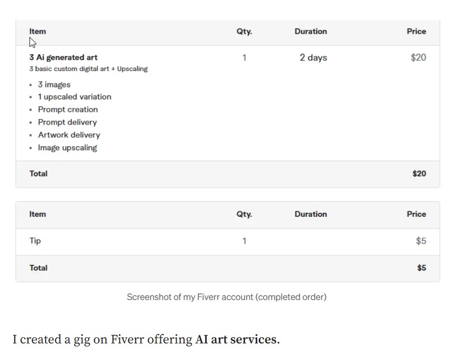 Fiverr Gig Success Screenshot