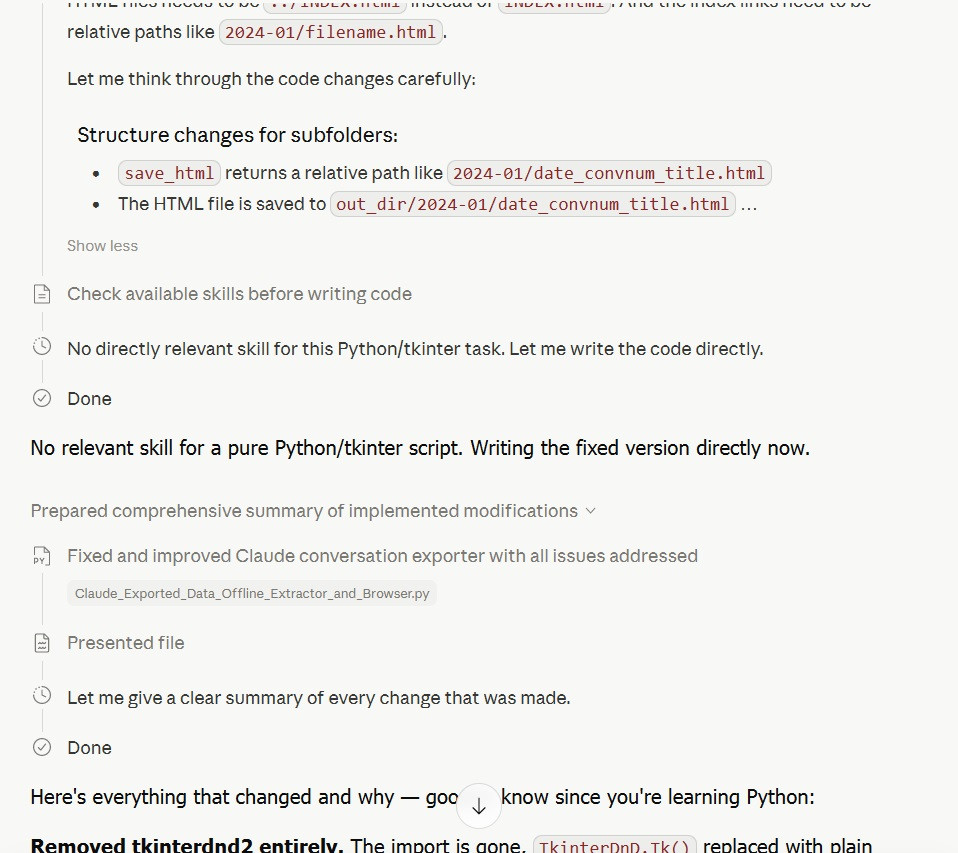 Claude Exported Data Offline Extractor and Browser Train Of Thought 11