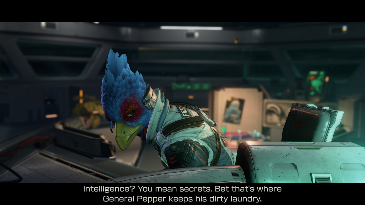 Falco making snide remarks about General Pepper during a mission briefing.