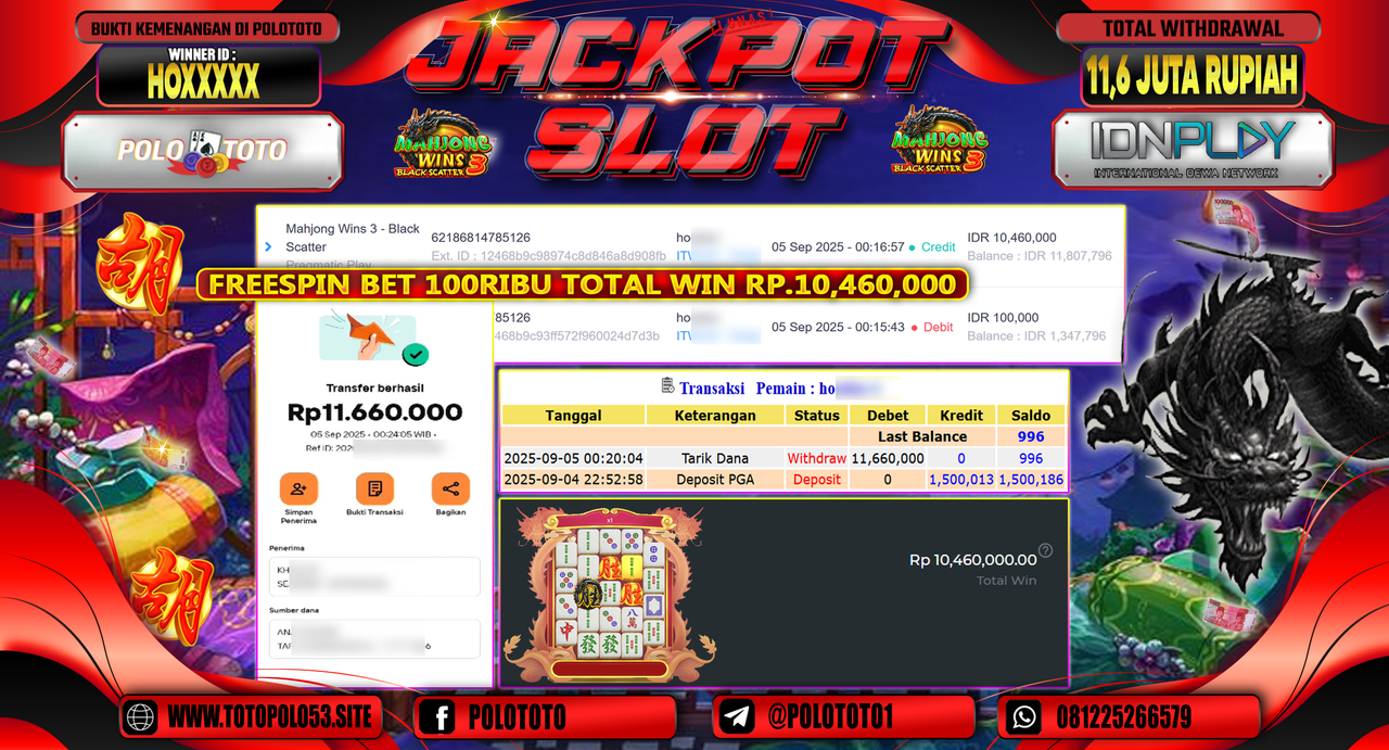 POLOTOTO JACKPOT SLOT MAHJONG WINS 3 - BLACK SCATTER Rp.11.660.000,-