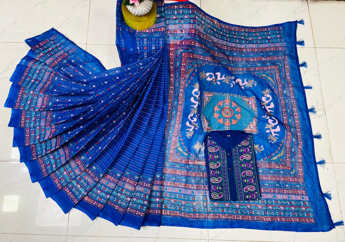 Half Silk Sharee and Cotton Panjabi Couple Set