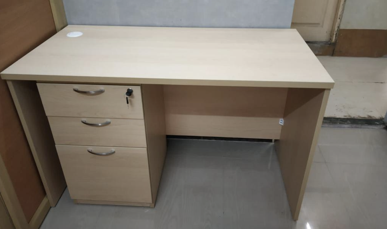 Left Side White Wooden Office Staff Desks