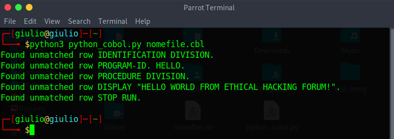 python-cobol-libreria-esempio-hello-world-screenshot