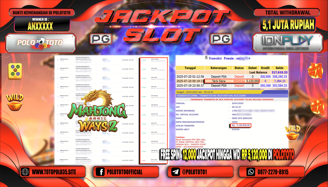 POLOTOTO JACKPOT SLOT MAHJONG WAYS 2 Rp.5.100.000,- LUNAS