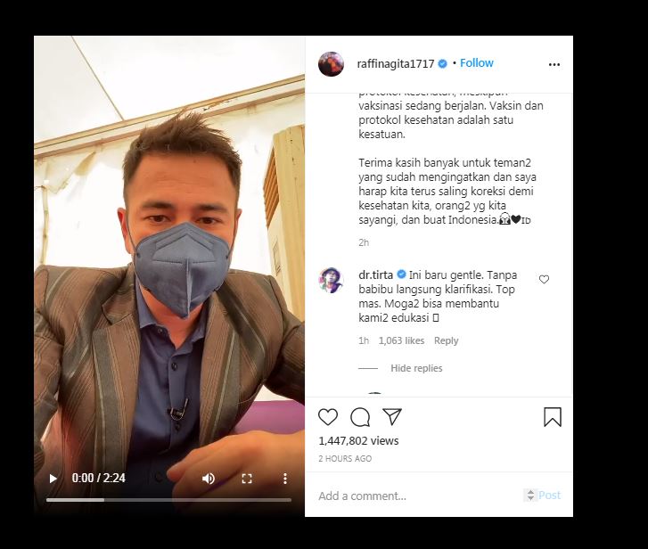 dr Tirta tanggapi klarifikasi Raffi Ahmad