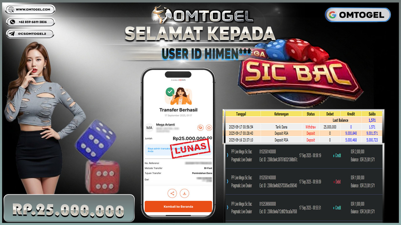 OMTOGEL JACKPOT PRAGMATIC CASINO LIVE MEGA SIC BAC 25 JUTA DI BAYAR LUNAS ,-