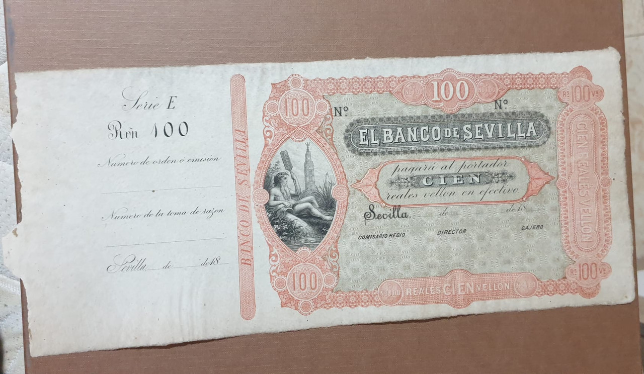 100 reales de vellón Banco de Sevilla 2ª emisión 28 de febrero 1857 9bd94785-ad61-42f7-a1a2-1fd83eca65eb