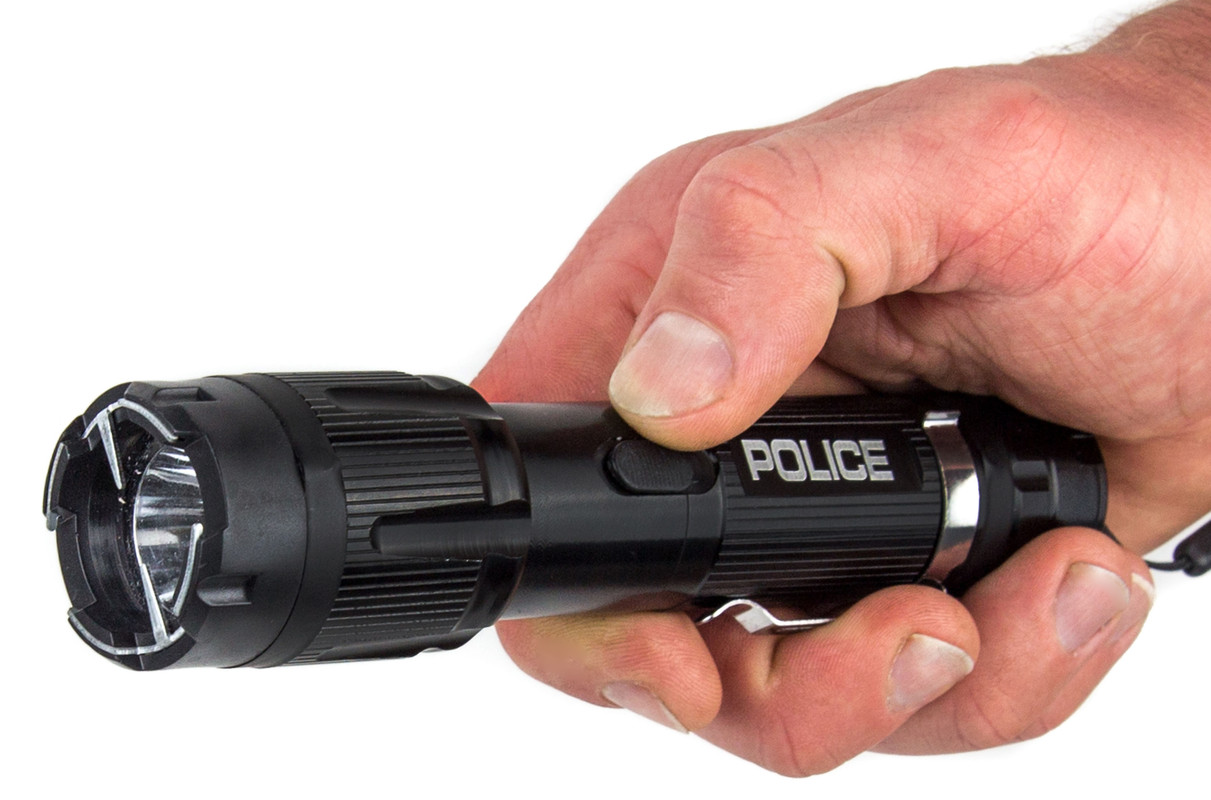 POLICE Tactical Metal Stun Gun LED Flashlight Rechargeable 1159 Black