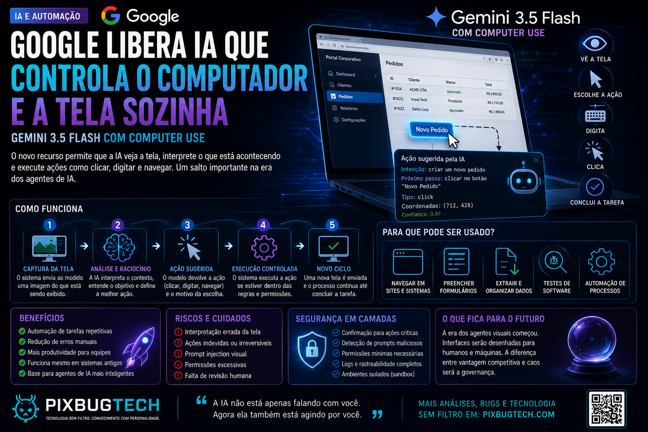 Google libera Computer Use no Gemini 3.5 Flash: a IA que vê a tela, clica, digita e transforma automação em agente