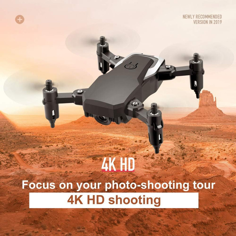 Mini drone LF-606 plegado, mostrando su tamaño ultraportátil.