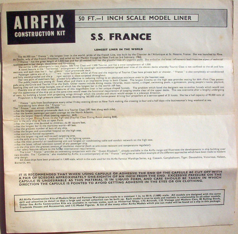 Airfix 600 F602S S.S. France Instructions