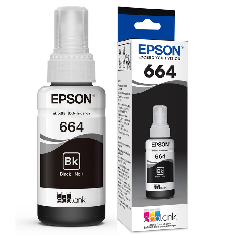 Botella de tinta original Epson 664 de color negro.