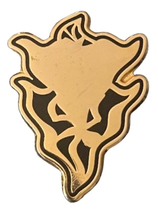a gold enamel pin of the emblem forr the school of the wolf from the witcher-- a gift