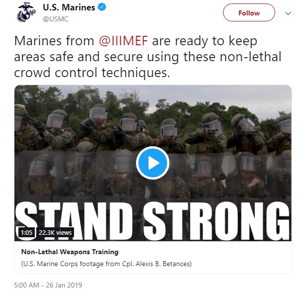 Marines from @IIIMEF are ready to keep areas safe and secure using these non-lethal crowd control techniques.
