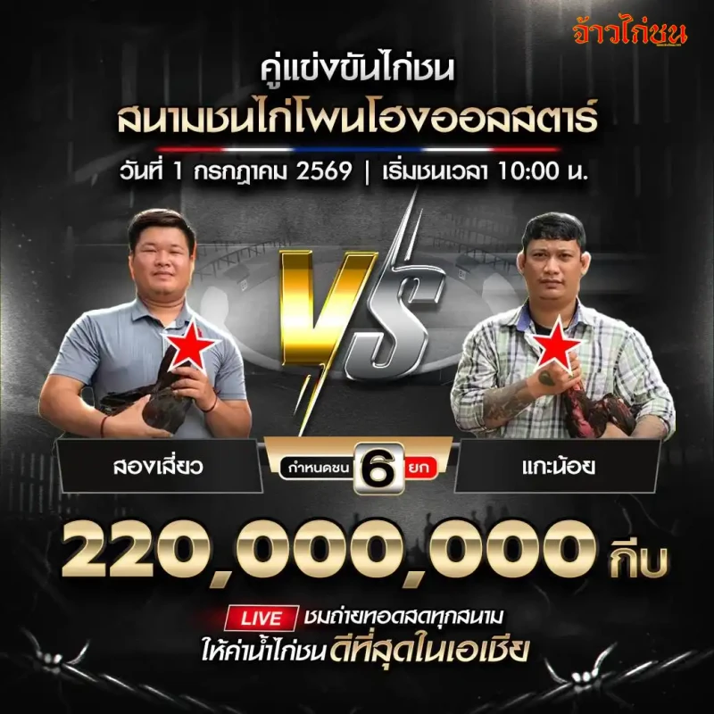 สองเสี่ยว vs แกะน้อย สนามชนไก่โพนโฮงออลสตาร์ วันที่ 1 กรกฎาคม 2569