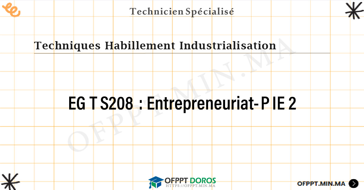 Sommaire détaillé du cours Entrepreneuriat-PIE 2 EGTS208 OFPPT - Structure du module