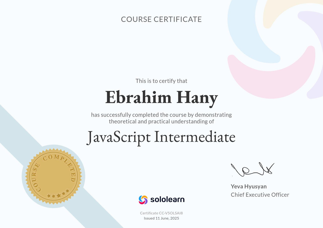 JavaScript Intermediate Certificate