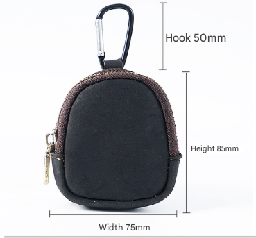 Wine Red Genuine Crazy Horse Leather Mini Coin Purse Zipper Shell Pouch Small Earphone Case Key Holder with Carabiner Clip 8.5cm for Travel