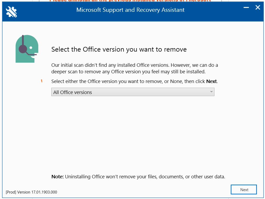 Office Removal Tool - Select All Office Version