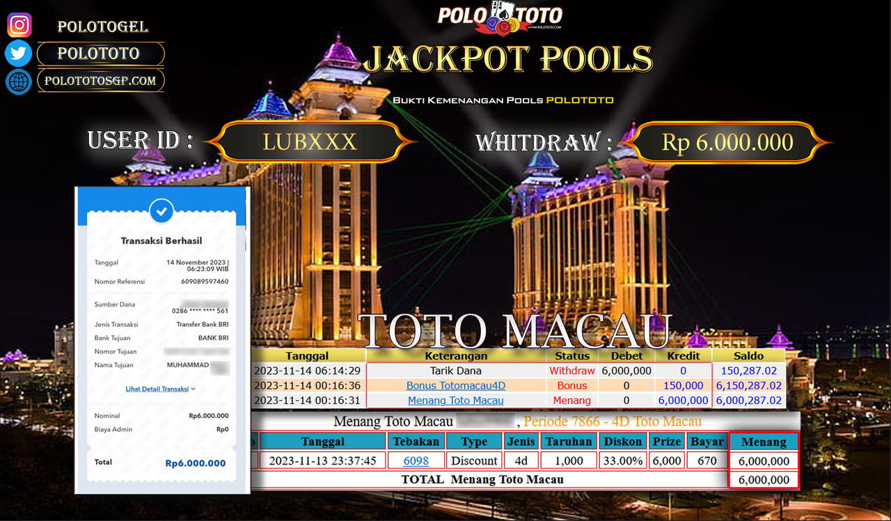 BUKTI PEMBAYARAN JACKPOT DIPOLOTOTO DIBAYAR LUNAS!!!