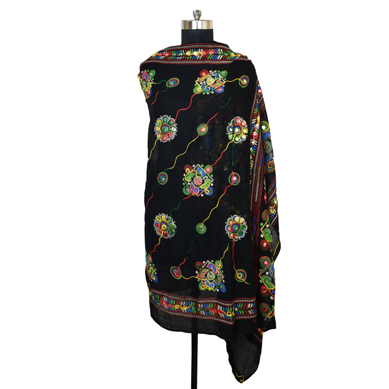 Women's Cotton Dupatta Wrap Stole Mirror Work Embroidery Ethinic Scarves Chunni - Picture 11 of 103