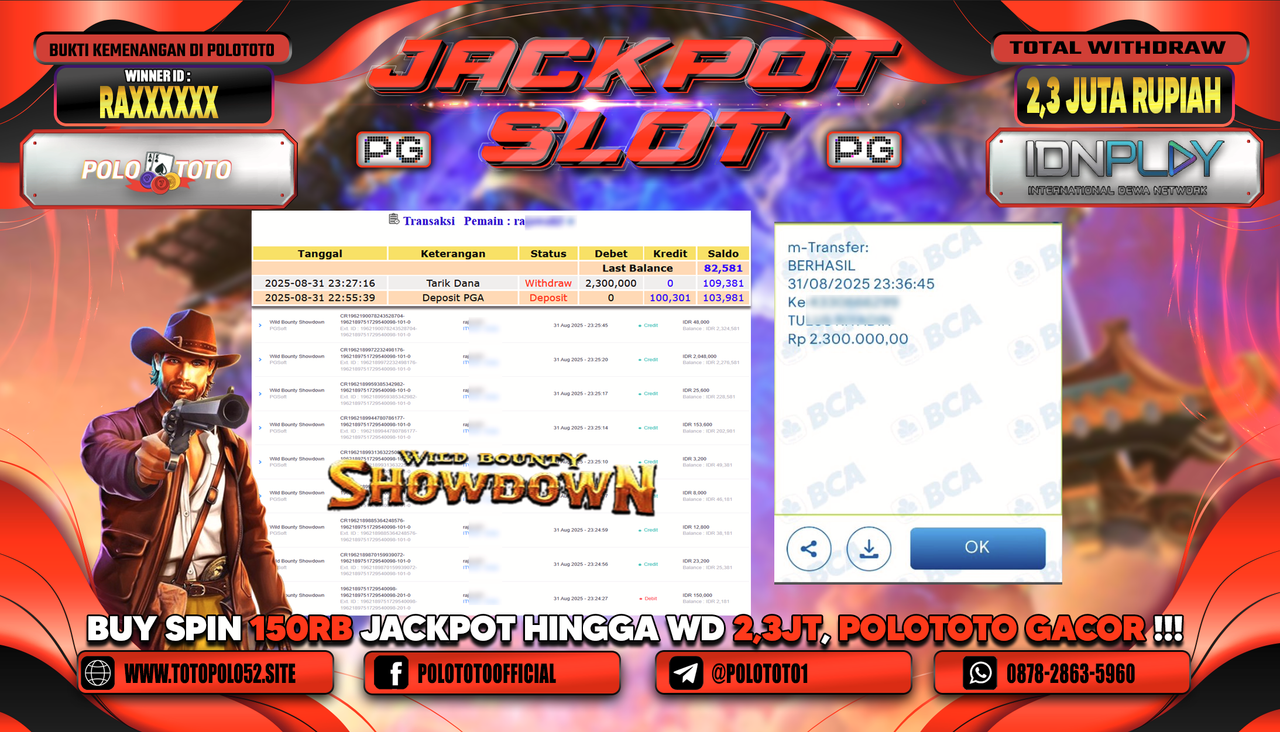 POLOTOTO JACKPOT SLOT WILD BOUNTY SHOWDOWN Rp.2.300.000,-