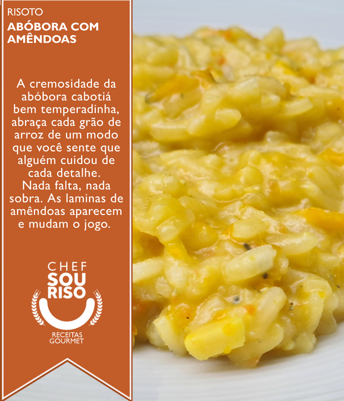 Risoto cremoso de abobora com amendoas de fácil preparo