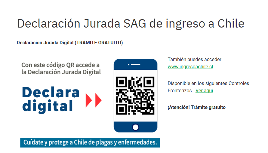 * Declaración Jurada SAG de ingreso a Chile * - Chile  Requisitos de entrada, Documentación, Aduanas, etc...