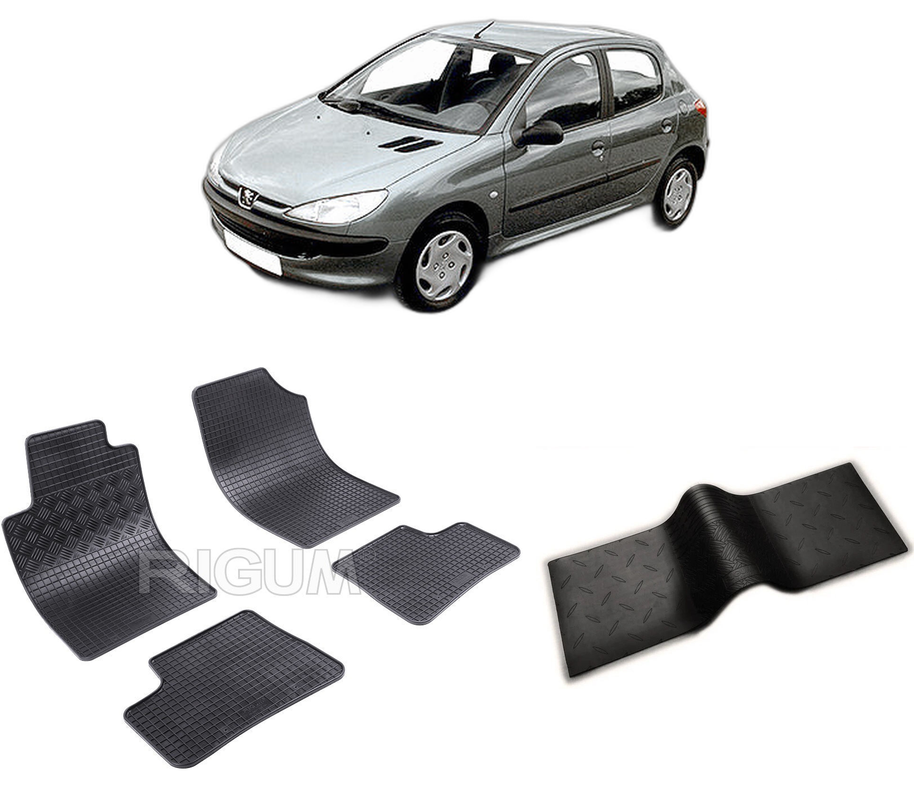 Set covorase auto PEUGEOT 206 din 1998-2010, cu covoras tunel median, CAROSERIE HATCHBACK, Presuri cauciuc 100%, compatibil cu autoturismul PEUGEOT 206, Rigum