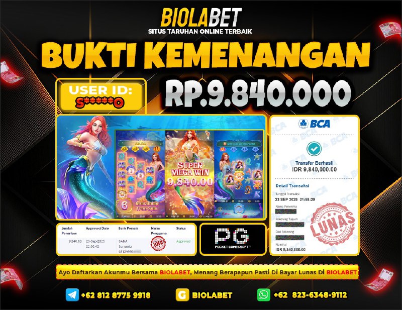 BIOLABET JACKPOT PG Soft Rp.9.840.000.,- LUNAS