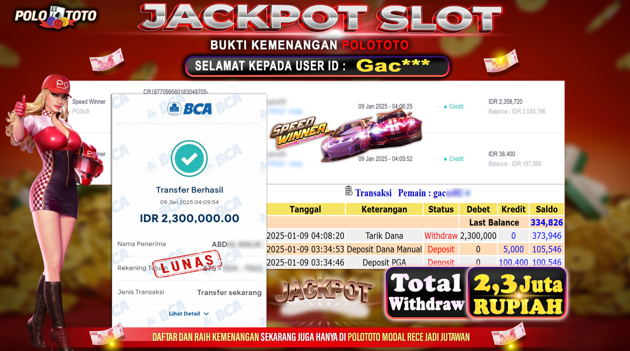 POLOTOTO JACKPOT SLOT SPEED WINNER Rp.2,300.000,-