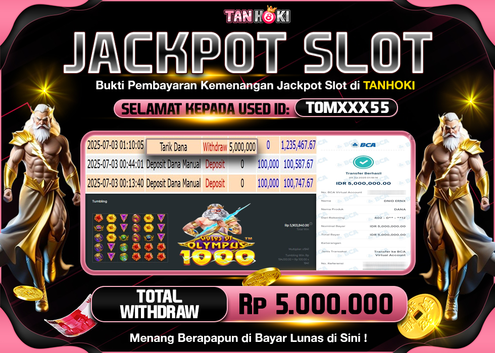 TANHOKI JACKPOT SLOT GATES OF OLYMPUS 1000 Rp.5.000.000,- LUNAS