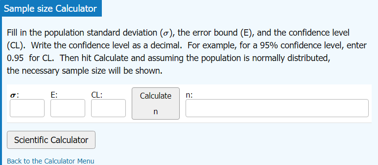 Sample Size for a Mean