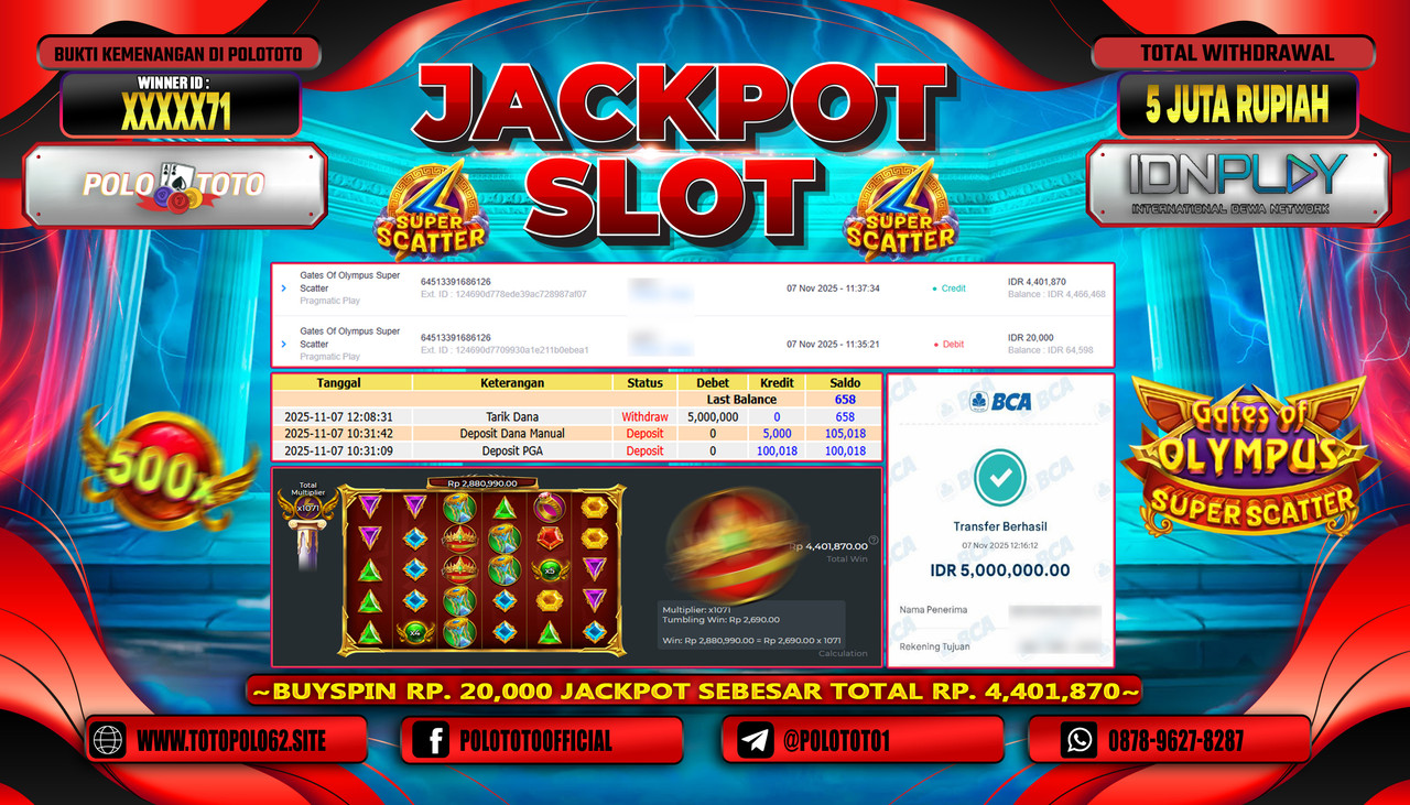 POLOTOTO JACKPOT SLOT GATES OF OLYMPUS SUPER SCATTER Rp.5.000.000,- LUNAS