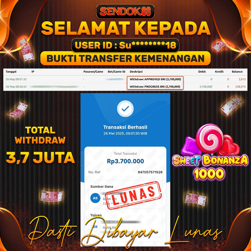 SENDOK88 JEPE! SWEET BONANZA 1000 Rp 3.700.000,- LUNAS!
