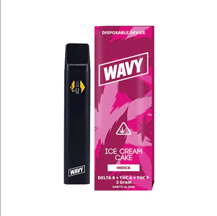 Wavvy Extracts 2 Gram disposable vape with dual-chamber live resin and liquid diamonds, featuring strain-driven flavors like Peach Dream, Pink Runtz, Cherry Soda, Banana OG, Purp Drank, Razz Berry, Watermelon Nerds, and Baja Blast.