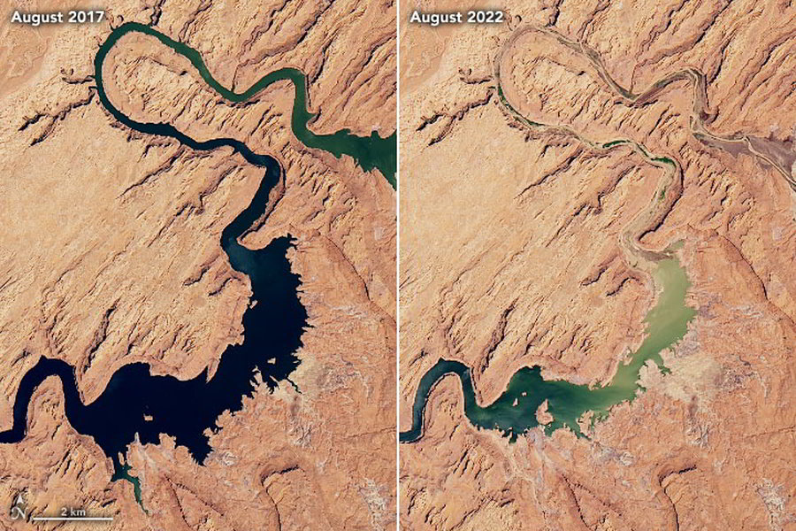 foto nasa lago powell livello acqua confronto