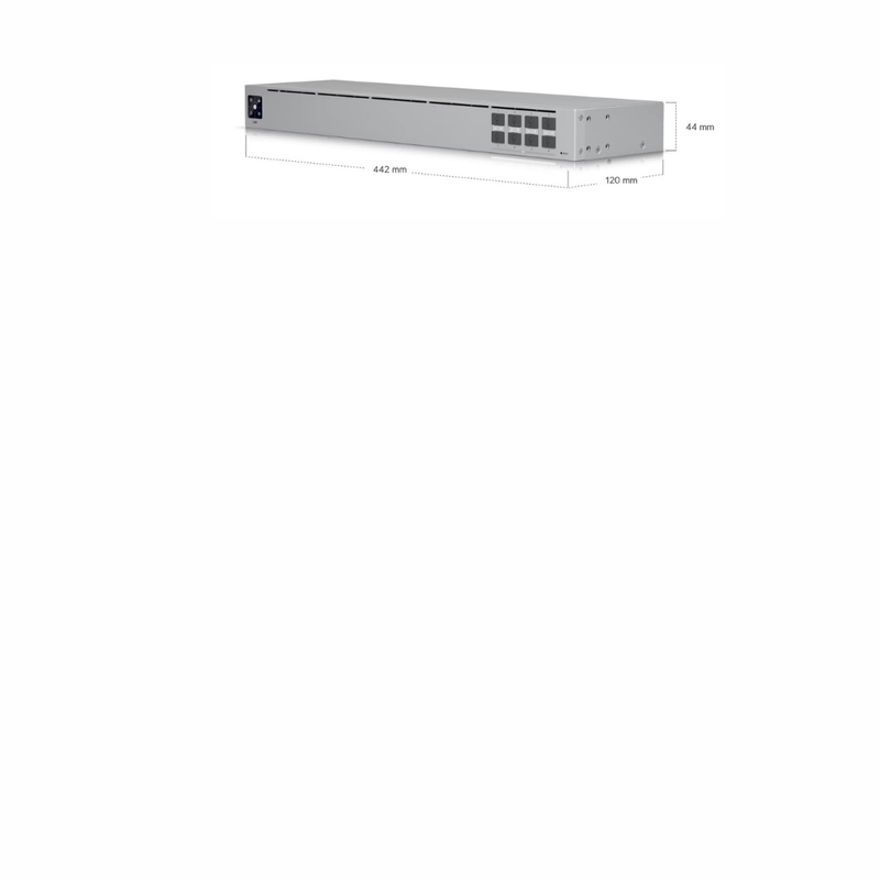 Painel frontal do switch USW-Aggregation com 8 portas SFP+