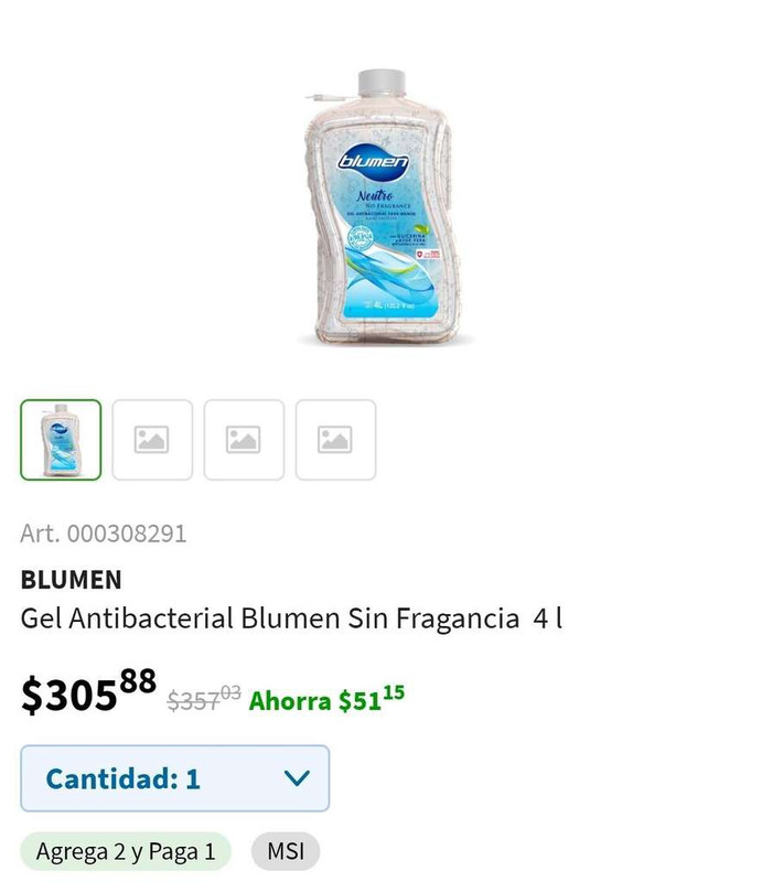 Sam's Club: Gel antibacterial Blumen 4L al 2x1 corran!!