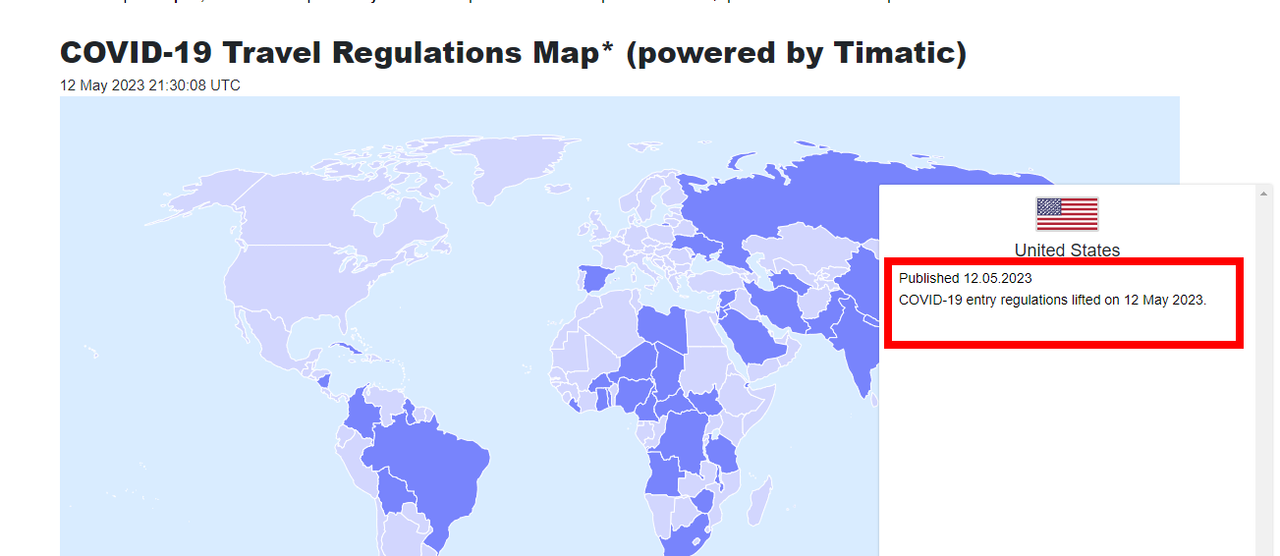 USA: Travel Regulations Map* (powered by Timatic) (1)