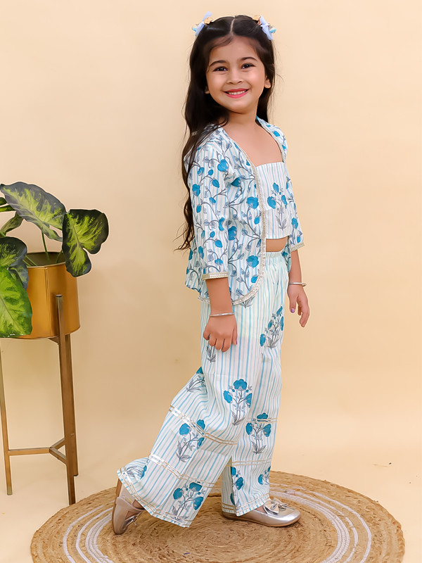 Festive Party Wear Dress Cotton 3/4 Sleeves Floral Printed Girls Co-Ords - Picture 18 of 25