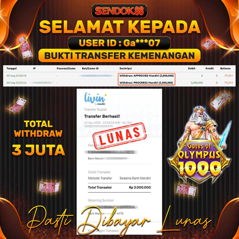 SENDOK88 JEPE! GATES OF OLYMPUS 1000 Rp 3.000.000,- LUNAS!
