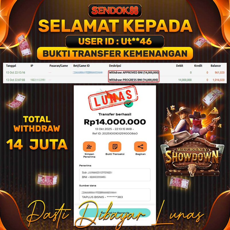 SENDOK88 JEPE! WILD BOUNTY SHOWDOWN Rp 14.000.000,- LUNAS!