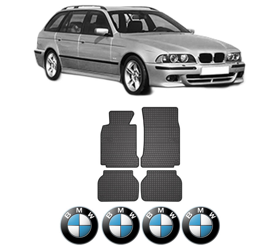 Set covorase presuri BMW Seria 5 Touring (E39) din 1996-2004, auto, din cauciuc thermoplastic, 4 Stickere auto cu BMW Seria