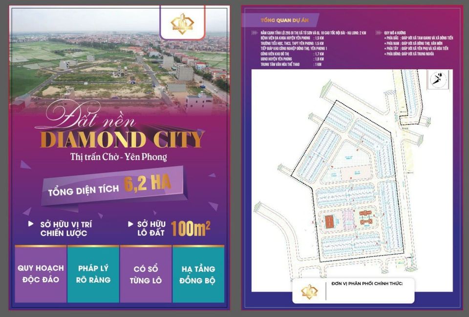 Mặt bằng phân lô dự án Diamond City Yên Phong