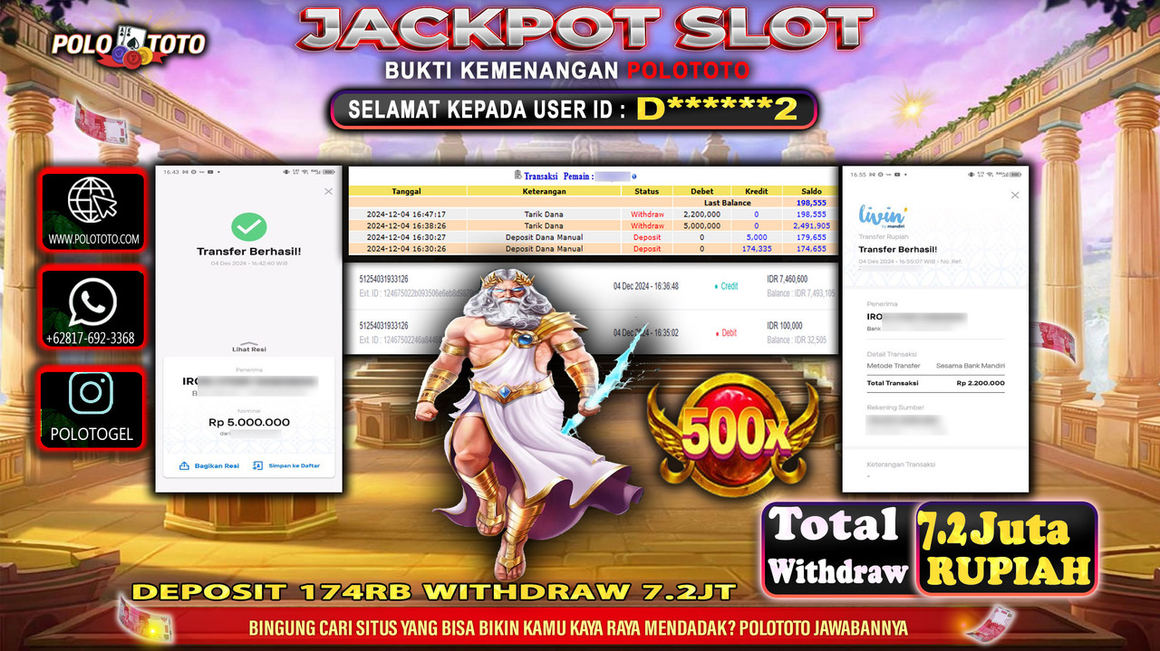 POLOTOTO JACKPOT SLOT GATES OF OLYMPUS 1000 Rp.7,200.000,-