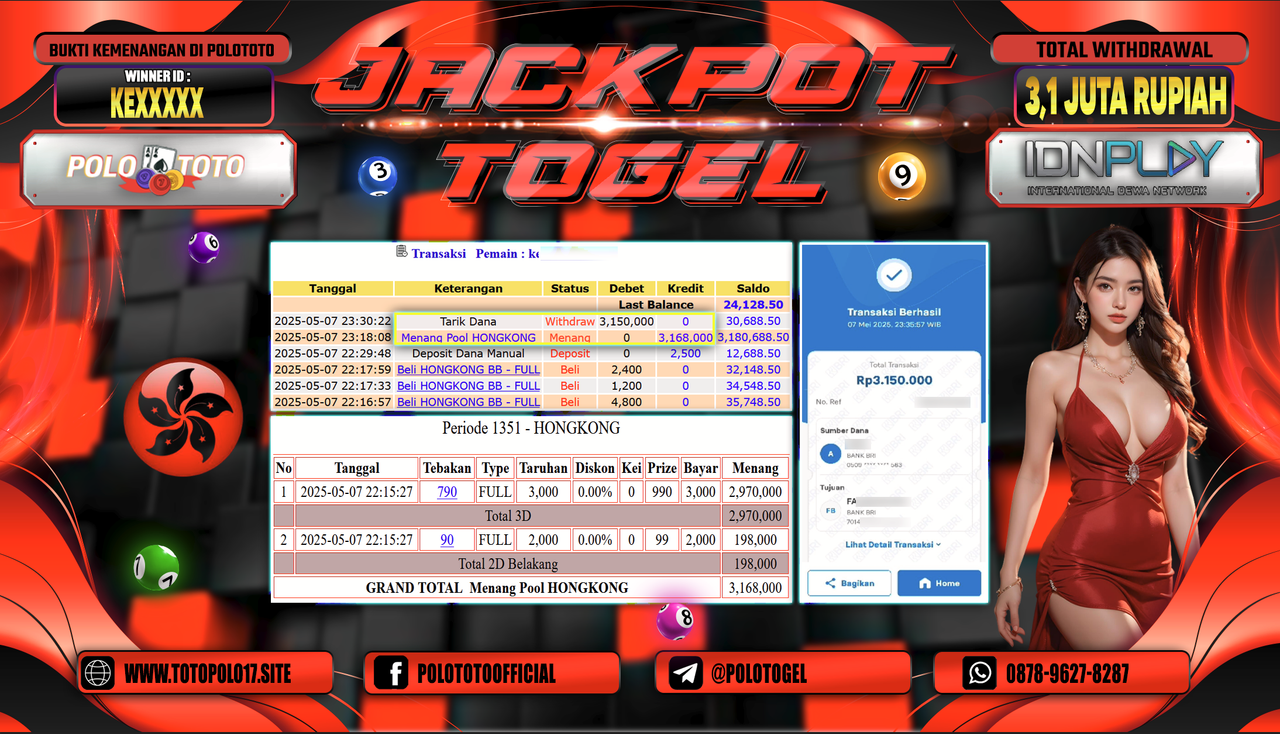 POLOTOTO JACKPOT TOGEL HONGKONG LOTTO Rp.3.150.000,-
