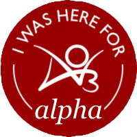 Circular badge with the words 'I was here for alpha' with an AO3 logo