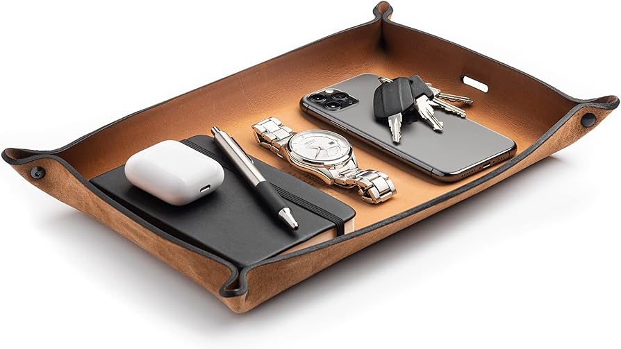Leather valet tray
